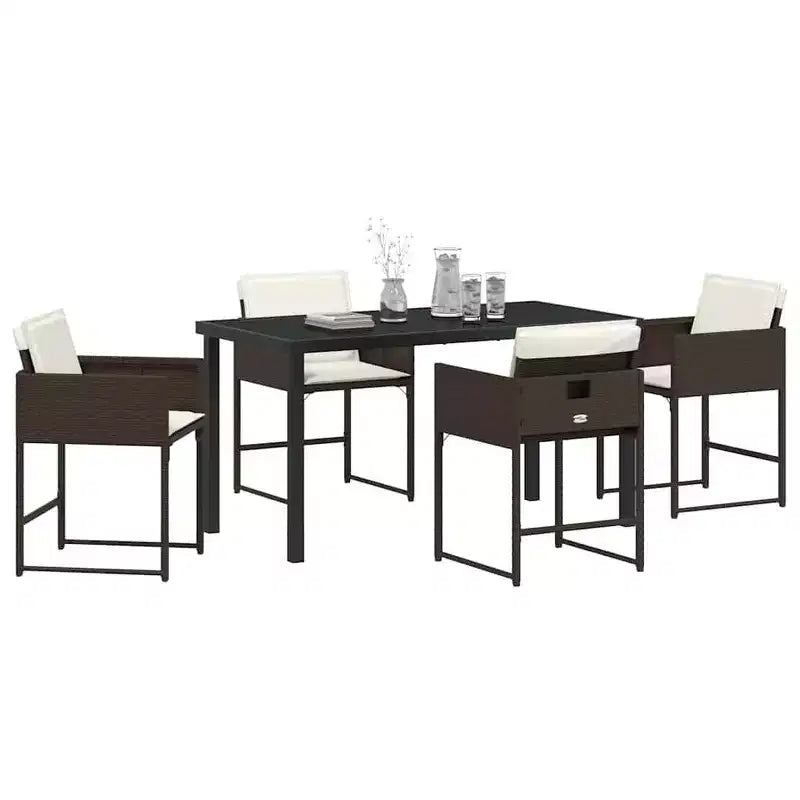 vidaXL Garden Dining Set with Cushion 5 pcs Brown Poly Rattan