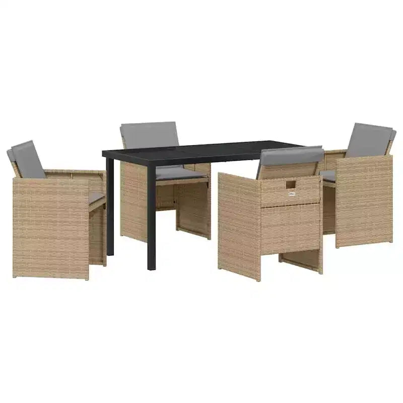 vidaXL Garden Dining Set with Cushion 5 pcs Beige Poly Rattan