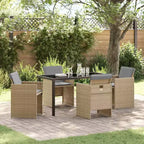 vidaXL Garten-Essgruppe mit Polstern, 5-teilig, beige, aus Poly-Rattan