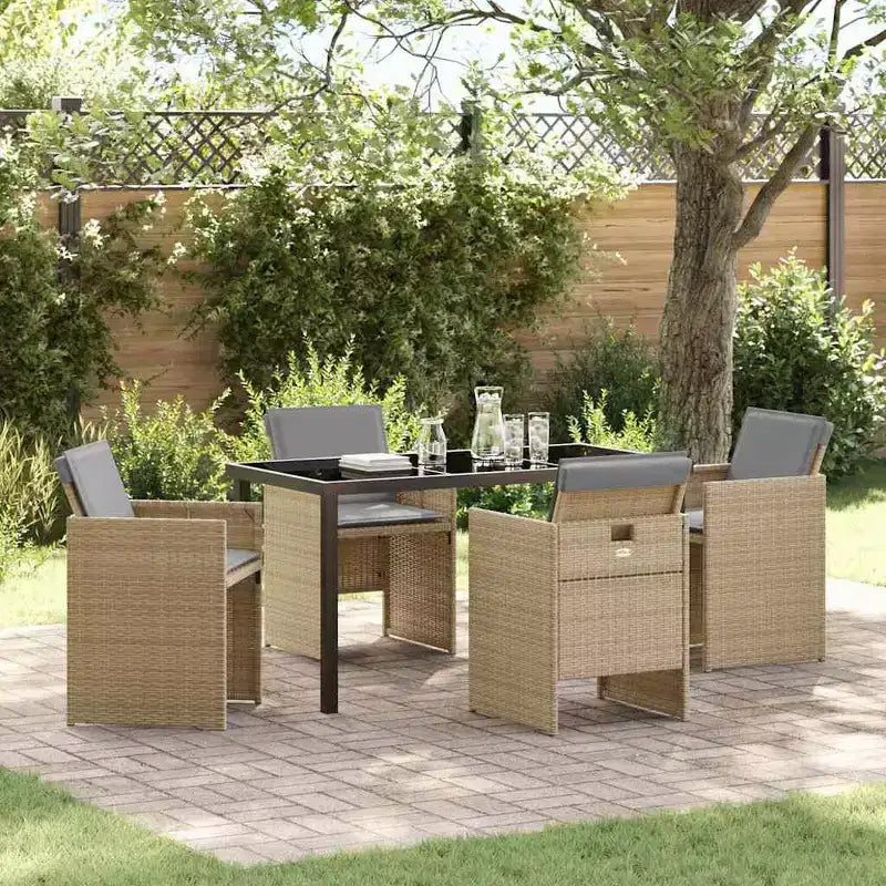 vidaXL Garten-Essgruppe mit Polstern, 5-teilig, beige, aus Poly-Rattan