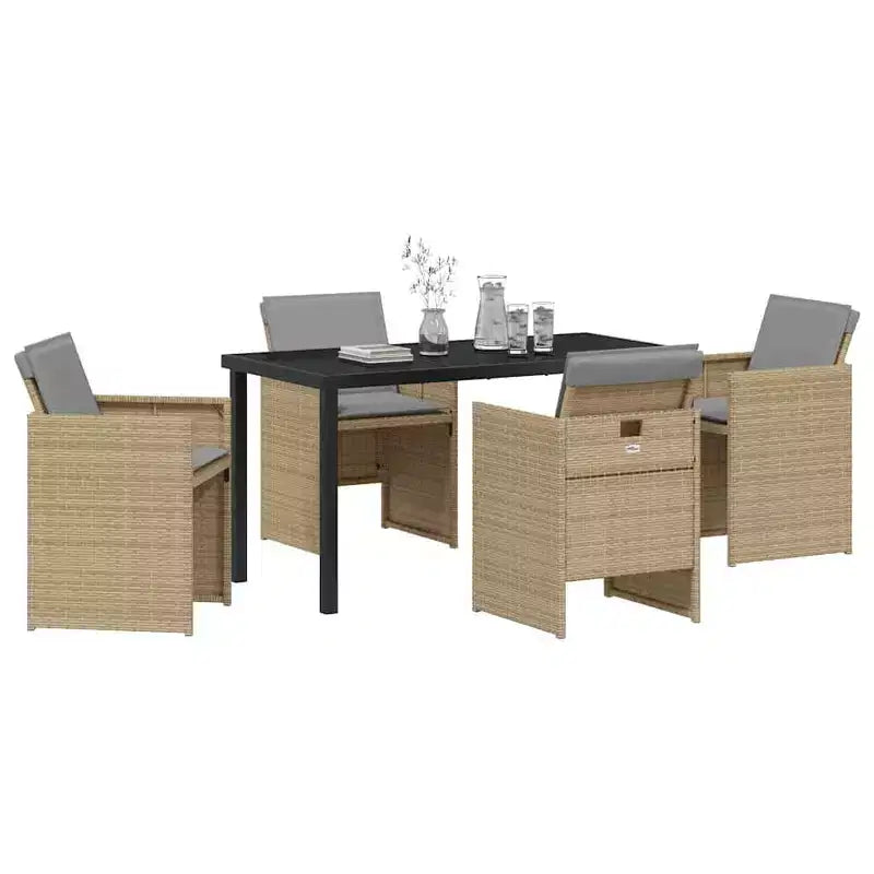 vidaXL Garten-Essgruppe mit Polstern, 5-teilig, beige, aus Poly-Rattan