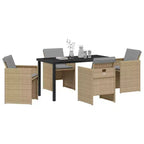 vidaXL Garten-Essgruppe mit Polstern, 5-teilig, beige, aus Poly-Rattan