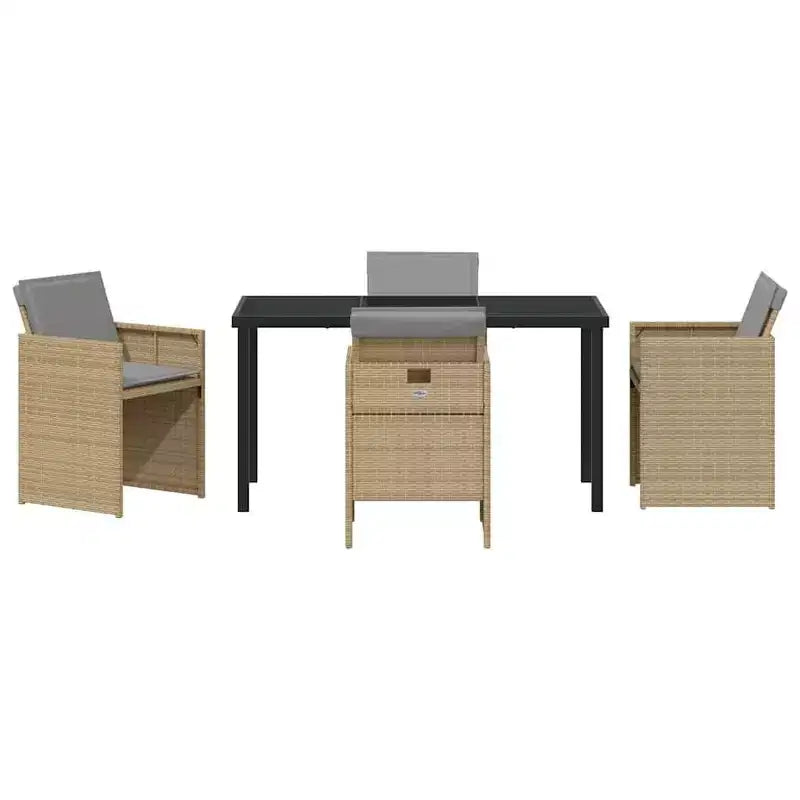 vidaXL Garten-Essgruppe mit Polstern, 5-teilig, beige, aus Poly-Rattan