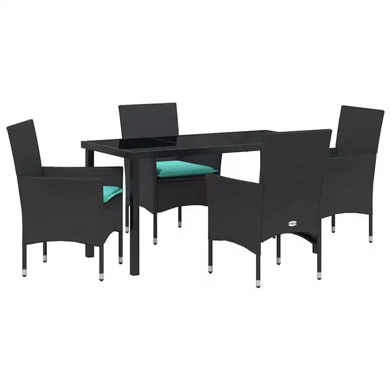 vidaXL Table and Chair Set with Cushion 5 pcs Black PE Rattan