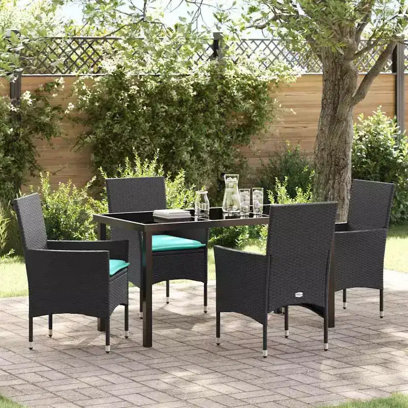 Set di tavolo e sedie vidaXL con cuscino, 5 pezzi, rattan PE nero