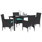 Set di tavolo e sedie vidaXL con cuscino, 5 pezzi, rattan PE nero