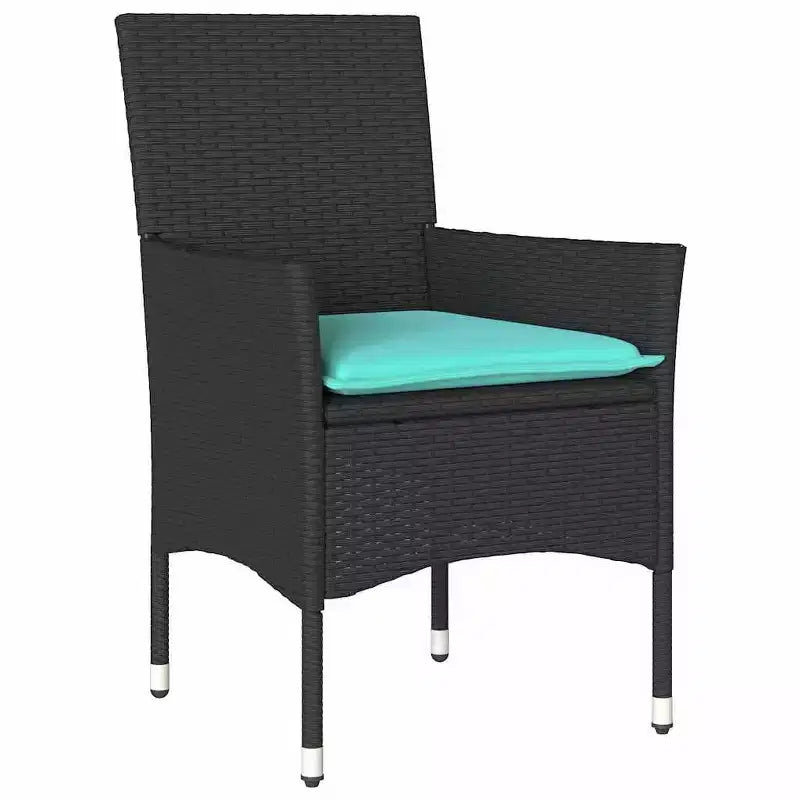 Set di tavolo e sedie vidaXL con cuscino, 5 pezzi, rattan PE nero