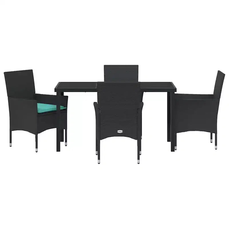 Set di tavolo e sedie vidaXL con cuscino, 5 pezzi, rattan PE nero
