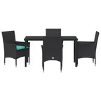 Set di tavolo e sedie vidaXL con cuscino, 5 pezzi, rattan PE nero