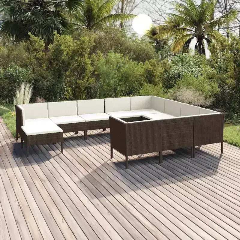 Set da salotto da patio da 11 pezzi vidaXL con cuscini in polirattan marrone