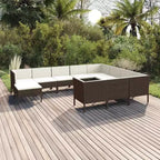 Set da salotto da patio da 11 pezzi vidaXL con cuscini in polirattan marrone