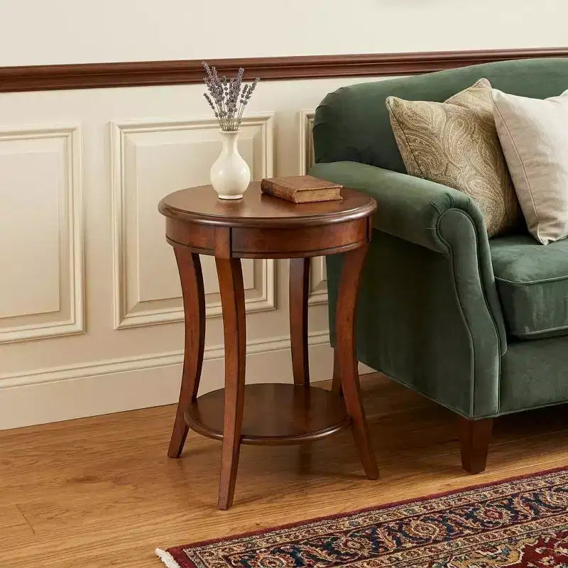 26" Round Wood End Table with Shelf – Brown