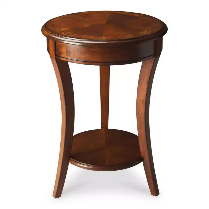 26" Round Wood End Table with Shelf – Brown