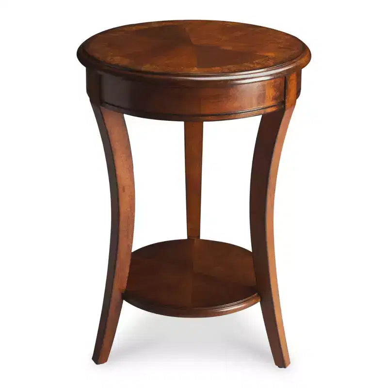 26" Round Wood End Table with Shelf – Brown