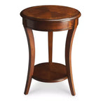 26" Round Wood End Table with Shelf – Brown