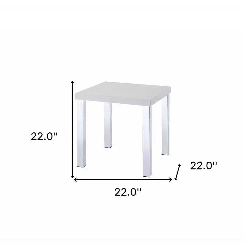 22" Chrome and White High Gloss Square End Table