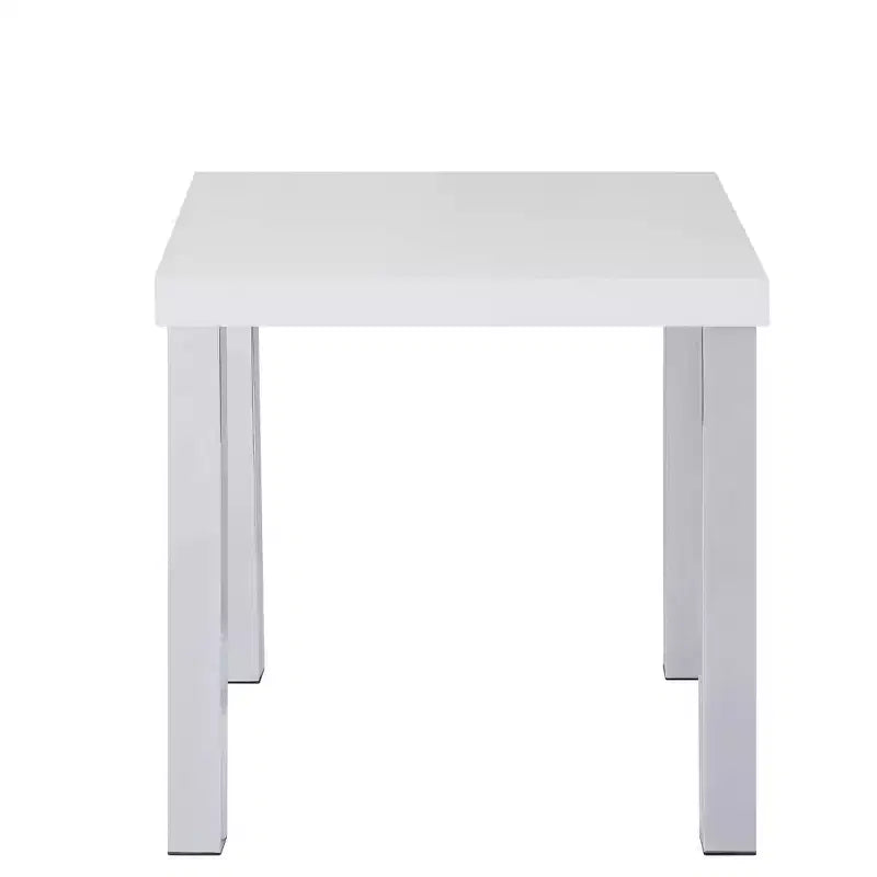 22" Chrome and White High Gloss Square End Table