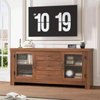 54-Inch Wood Buffet Sideboard with 2 Glass Doors and 3 Drawers