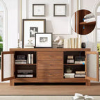 54-Inch Wood Buffet Sideboard with 2 Glass Doors and 3 Drawers