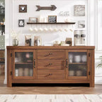54-Inch Wood Buffet Sideboard with 2 Glass Doors and 3 Drawers