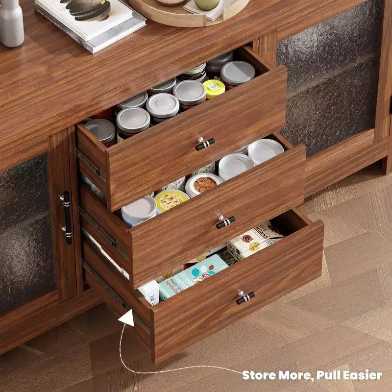 54-Inch Wood Buffet Sideboard with 2 Glass Doors and 3 Drawers