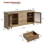 54-Inch Wood Buffet Sideboard with 2 Glass Doors and 3 Drawers