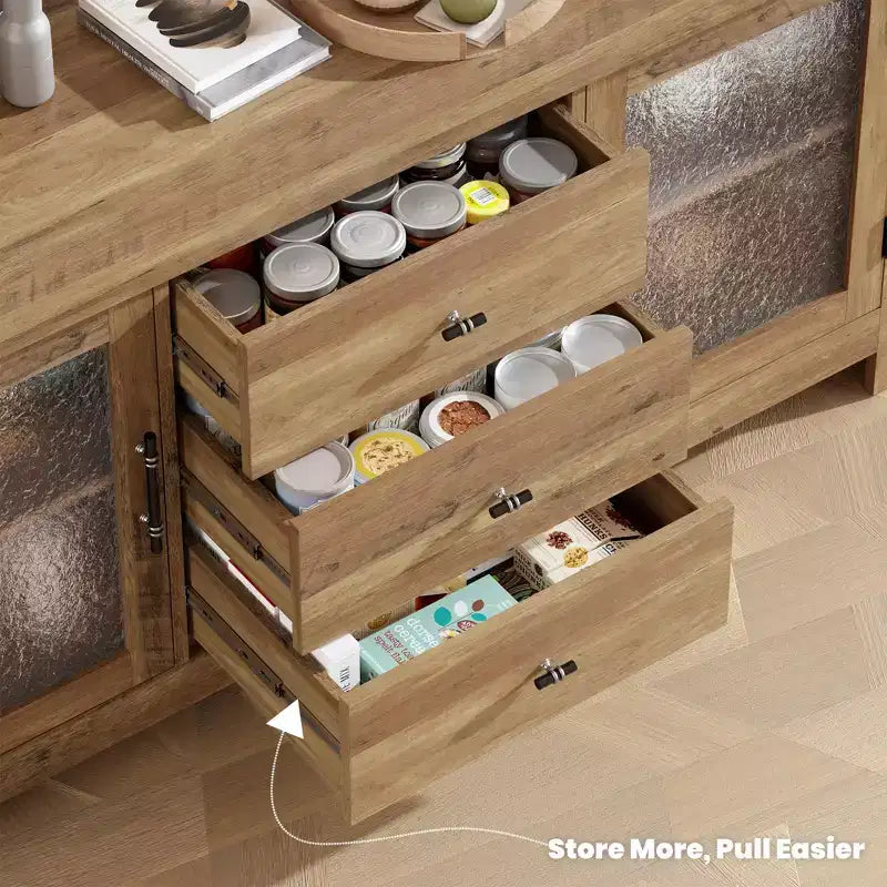 54-Inch Wood Buffet Sideboard with 2 Glass Doors and 3 Drawers
