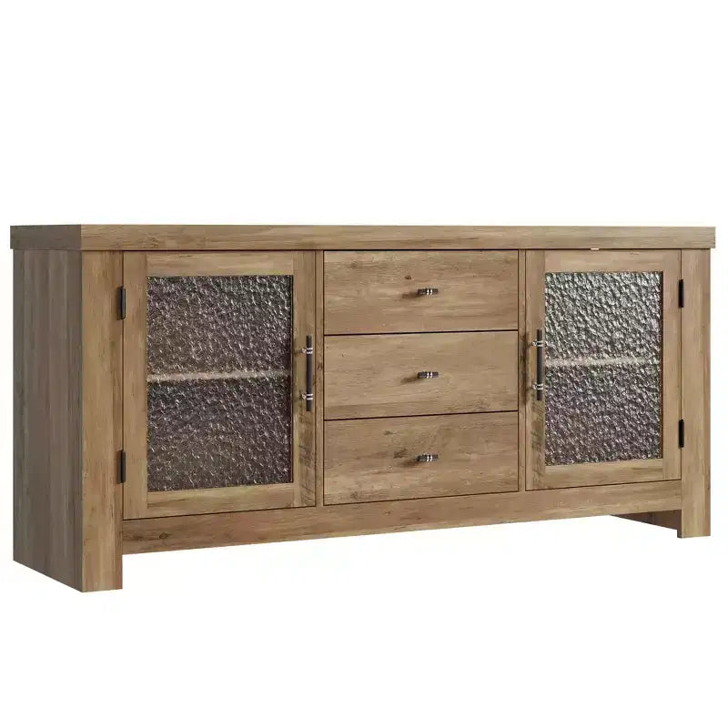 54-Inch Wood Buffet Sideboard with 2 Glass Doors and 3 Drawers