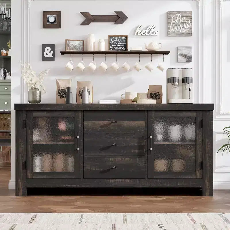 54-Inch Wood Buffet Sideboard with 2 Glass Doors and 3 Drawers