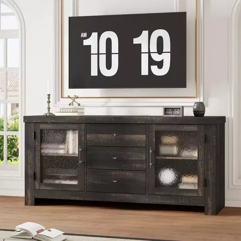 54-Inch Wood Buffet Sideboard with 2 Glass Doors and 3 Drawers