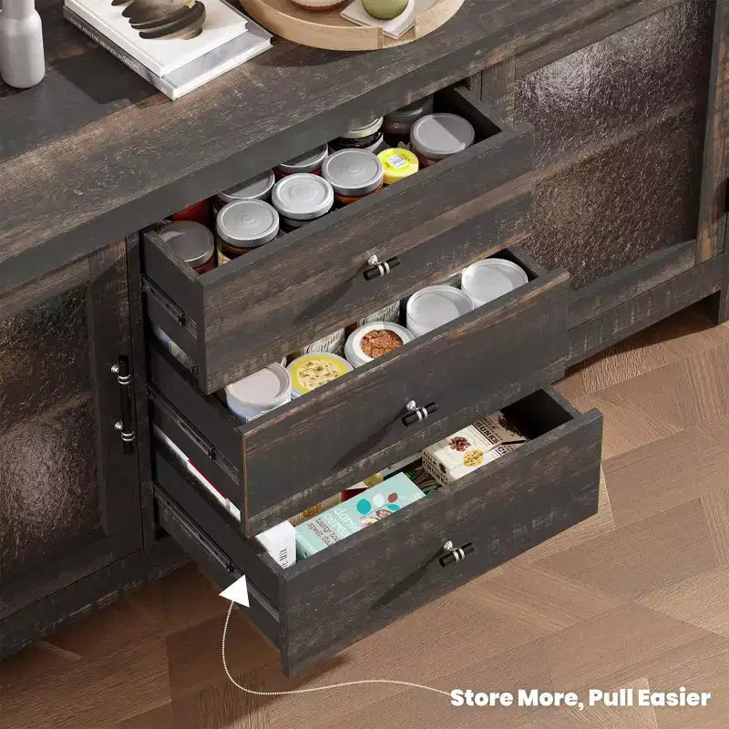 54-Inch Wood Buffet Sideboard with 2 Glass Doors and 3 Drawers