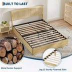 Platform Bed Frame with Rattan Headboard and 4 Storage Drawers