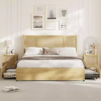 Platform Bed Frame with Rattan Headboard and 4 Storage Drawers