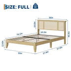 Platform Bed Frame with Rattan Headboard and 4 Storage Drawers