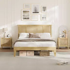 Platform Bed Frame with Rattan Headboard and 4 Storage Drawers