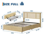 Platform Bed Frame with Rattan Headboard and 4 Storage Drawers