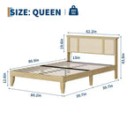 Platform Bed Frame with Rattan Headboard and 4 Storage Drawers
