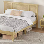Platform Bed Frame with Rattan Headboard and 4 Storage Drawers