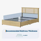 Platform Bed Frame with Rattan Headboard and 4 Storage Drawers