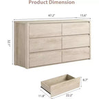 6 Drawer Dresser with Wood Grain Finish – Wide Chest of Drawers for Bedroom, Living Room and Entryway