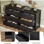6 Drawer Dresser with Wood Grain Finish – Wide Chest of Drawers for Bedroom, Living Room and Entryway