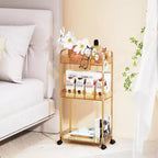 3-Tier Acrylic Rolling Storage Cart with Wheels, Extendable Shelves, Hooks & Cup Holder