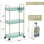 3-Tier Acrylic Rolling Storage Cart with Wheels, Extendable Shelves, Hooks & Cup Holder