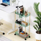 3-Tier Acrylic Rolling Storage Cart with Wheels, Extendable Shelves, Hooks & Cup Holder