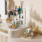 3-Tier Acrylic Rolling Storage Cart with Wheels, Extendable Shelves, Hooks & Cup Holder