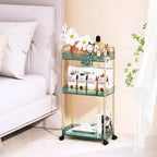 3-Tier Acrylic Rolling Storage Cart with Wheels, Extendable Shelves, Hooks & Cup Holder
