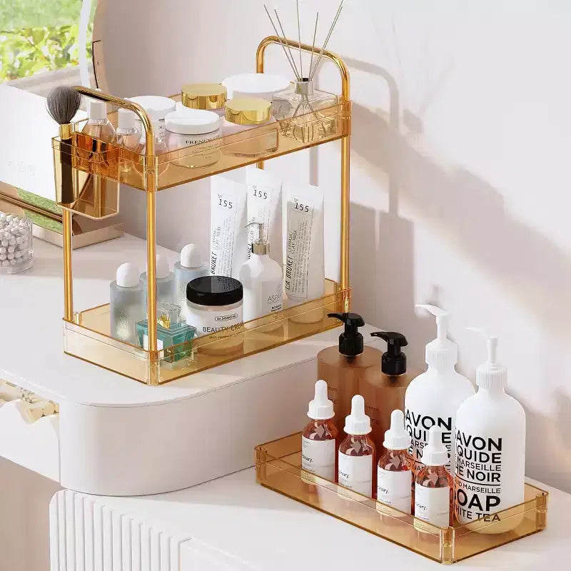 3-Tier Acrylic Rolling Storage Cart with Wheels, Extendable Shelves, Hooks & Cup Holder