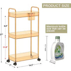 3-Tier Acrylic Rolling Storage Cart with Wheels, Extendable Shelves, Hooks & Cup Holder