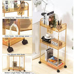 3-Tier Acrylic Rolling Storage Cart with Wheels, Extendable Shelves, Hooks & Cup Holder