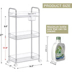 3-Tier Acrylic Rolling Storage Cart with Wheels, Extendable Shelves, Hooks & Cup Holder